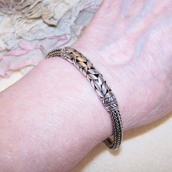ATI ID Sterling Silver 5mm Wheat Chain Bracelet - 7" to 7.25" | Cut Leaf Front - Picture 4 of 12